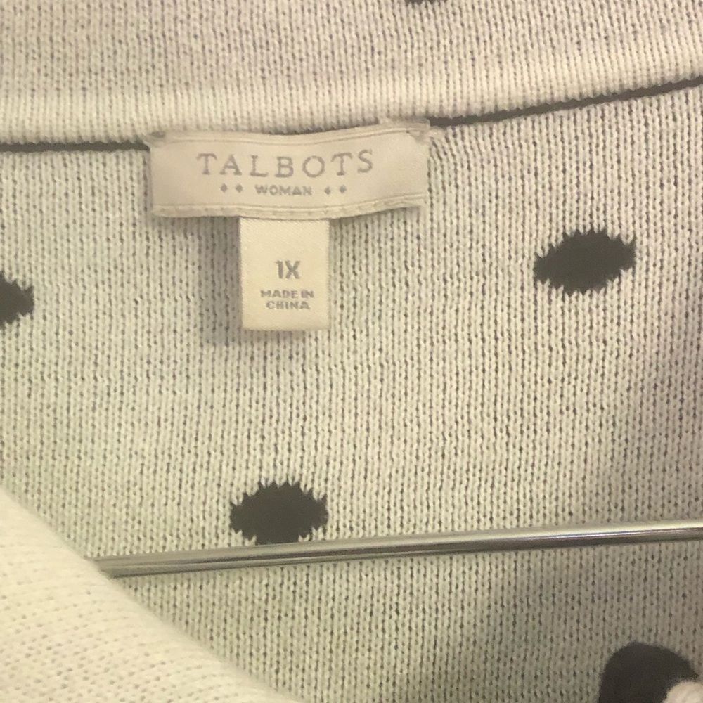 Talbots Sweater/Jacket Black White Polka Dot Size 1X Stand Up Neck Button Front - Picture 3 of 6